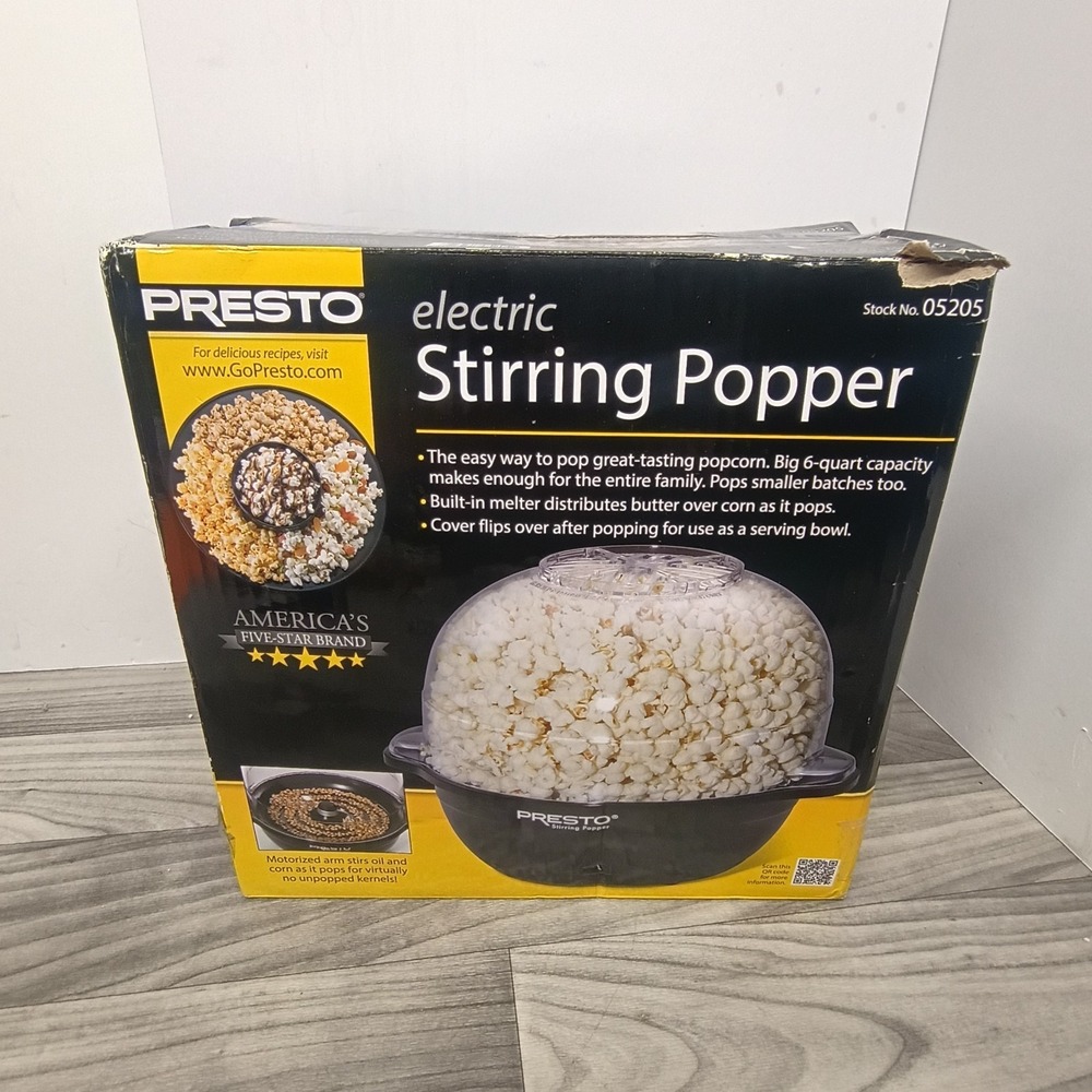 Presto Electric Stirring Popper 05205 6 Quart Popcorn Maker Butter Melter